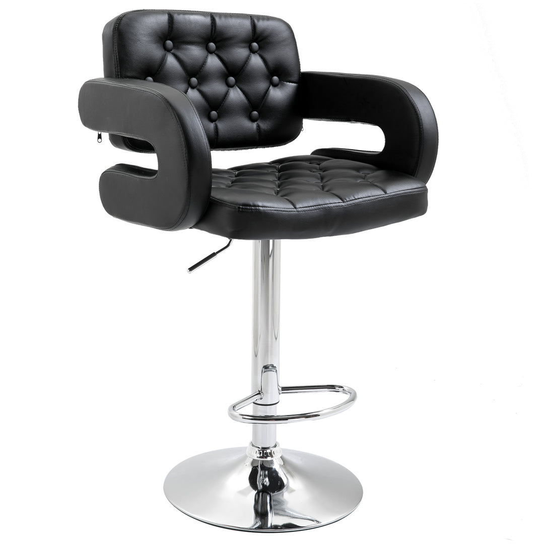 HOMCOM PU Leather Upholstered Swivel Bar Stool, Height Adjustable with Back, Armrest, Footrest, Black 