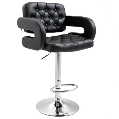 HOMCOM PU Leather Upholstered Swivel Bar Stool, Height Adjustable with Back, Armrest, Footrest, Black 