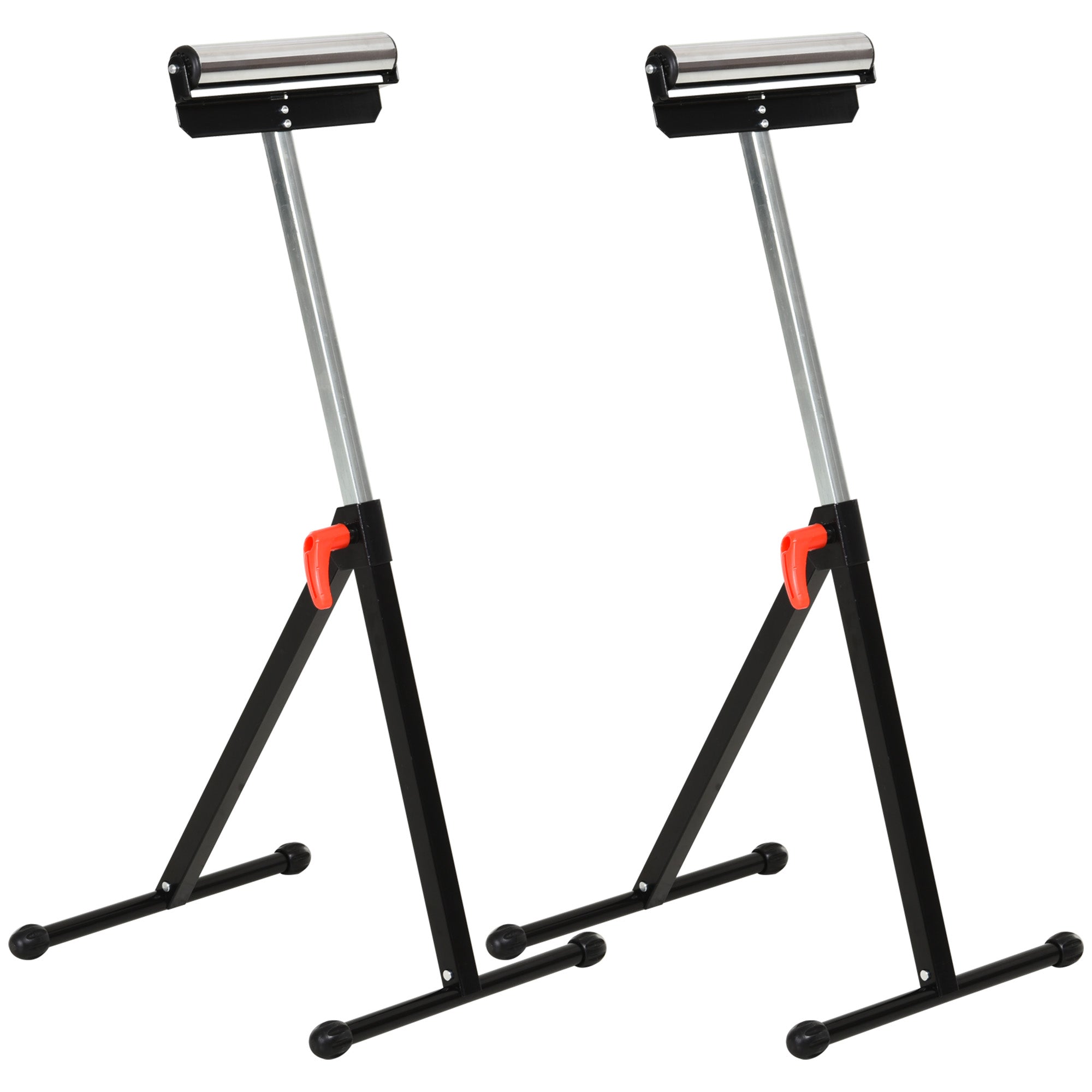 HOMCOM Set of 2 Folding Roller Stand, Material Support Pedestal with Ball Bearing Roller Height Adjustable Portable, Metal Construction, Black