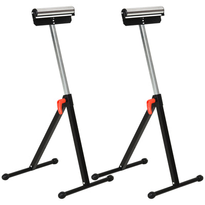 HOMCOM Set of 2 Folding Roller Stand, Material Support Pedestal with Ball Bearing Roller Height Adjustable Portable, Metal Construction, Black 