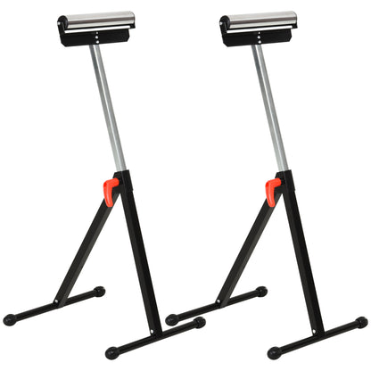 HOMCOM Set of 2 Folding Roller Stand, Material Support Pedestal with Ball Bearing Roller Height Adjustable Portable, Metal Construction, Black