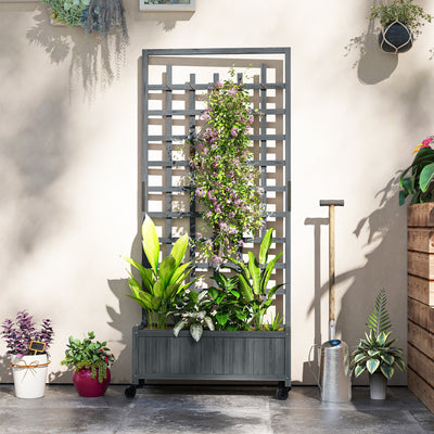 Outsunny Wooden Trellis Planter, Raised Garden Bed with Wheels, to Climb and Grow Vegetables, Herbs and Flowers, Grey 
