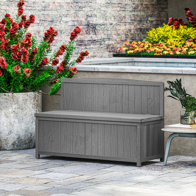 Outsunny Wood Storage Bench for Patio Furniture, Outdoor Garden Seating Tools, Grey 
