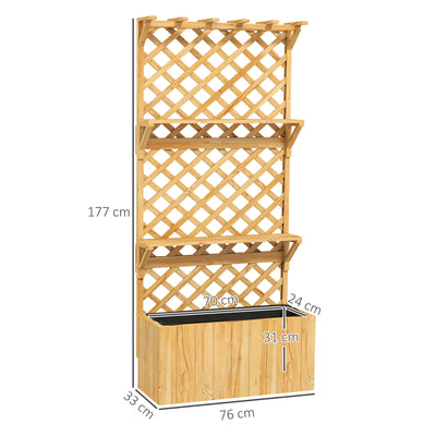 Outsunny 52L Wooden Planter, with Trellis and Shelves - Natural Finish 
