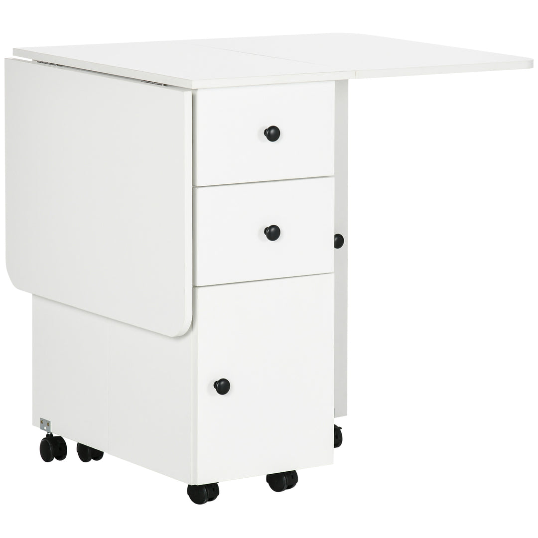 HOMCOM Multi-Storage Six-Person Drop Leaf Dining Table -  White 