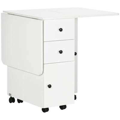 HOMCOM Multi-Storage Six-Person Drop Leaf Dining Table -  White 