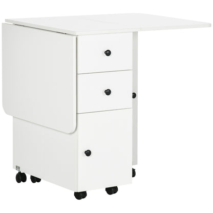 HOMCOM Multi-Storage Six-Person Drop Leaf Dining Table -  White