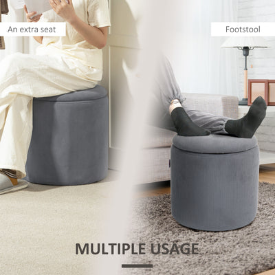 HOMCOM Set of Two Corduroy Storage Ottomans - Grey 