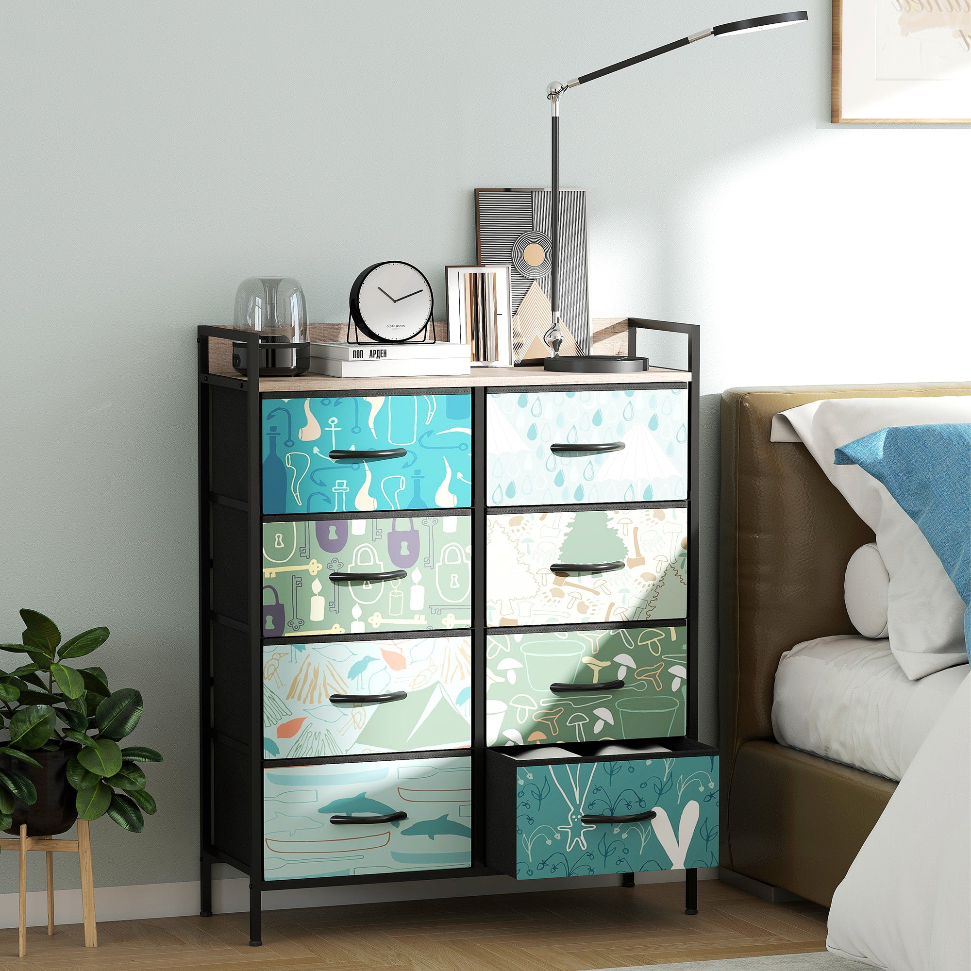 HOMCOM 8-Drawer Chest of Drawers - Blue