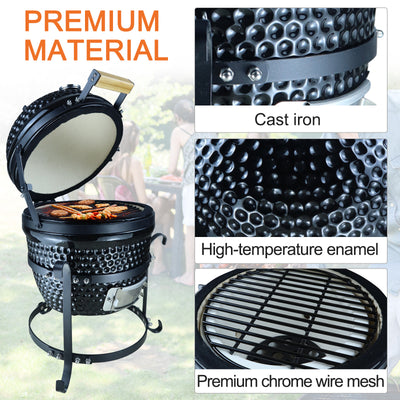 Outsunny Cast Iron Ceramic Charcoal BBQ Oven Black 
