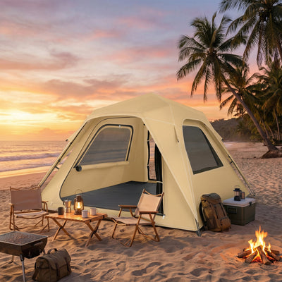 Outsunny Pop Up Tent 3000mm Waterproof Camping Tents with Mesh Windows 2-3 People Khaki 