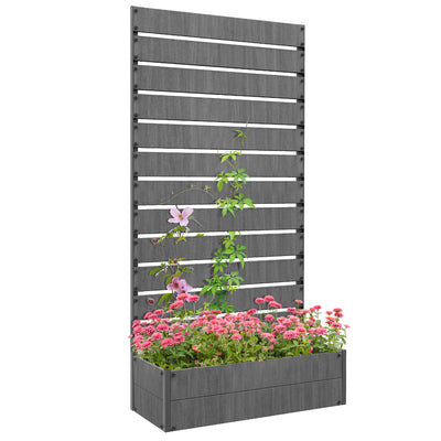 Outsunny Raised Bed for Garden, Planter with Trellis for Climbing Plants, Vines, Planter Box with Drainage Gap, Dark Grey 