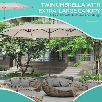 Outsunny 4.6m Double-Sided Patio Parasol Sun Umbrella-Beige 