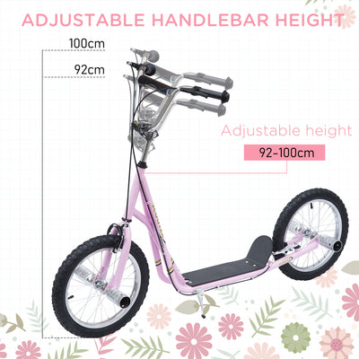 HOMCOM Stunt Scooter, Kids Scooter with Big Wheels, Adjustable Height, Dual Brakes, for Ages 5 Years+, Pink 