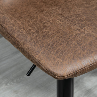 HOMCOM Bar Stools Set of 2, Swivel Counter Height Barstools with Back, Adjustable Bar Chairs, Breakfast Dining Stools for Kitchen Island Counter with Adjustable Steel Footrest & Base, Brown 