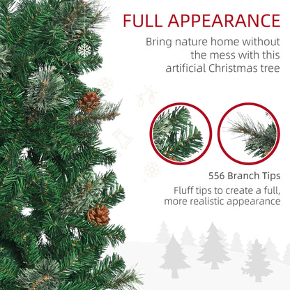 HOMCOM 6.5FT Tall\'c2\'a0Pencil Slim Artificial Christmas Tree with\'c2\'a0Realistic\'c2\'a0Branches, Tip Count and Pine Cones, Pine Needles Tree, Xmas\'c2\'a0Decoration, Green