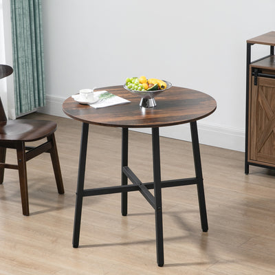 HOMCOM 85cm Dining Room Table, Industrial Style Kitchen Table Round  with Steel Legs, Rustic Brown 