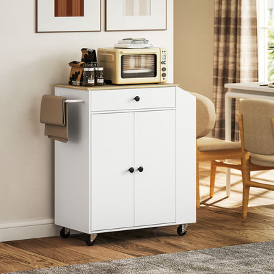 HOMCOM Rolling Kitchen Island with 3-Tier Spice Rack, Kitchen Storage Cart with Drawer and Towel Rack, White 