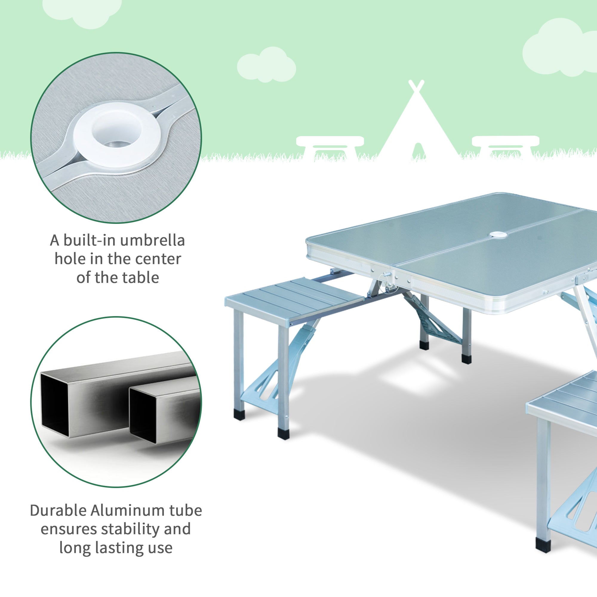 Outsunny Aluminum Portable Picnic Table Chair Set 