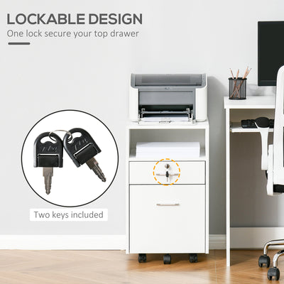 Vinsetto Lockable Two-Drawer Filing Cabinet, with Wheels - White 
