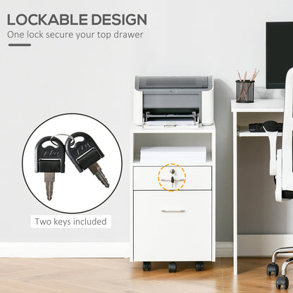 Vinsetto Lockable Two-Drawer Filing Cabinet, with Wheels - White 