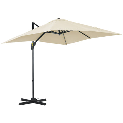 Outsunny 2.5 x 2.5m Patio Offset Parasol Umbrella Cantilever Hanging Aluminium Sun Shade Canopy Shelter 360\'c2\'b0 Rotation with Crank Handle and Cross Base, Cream White