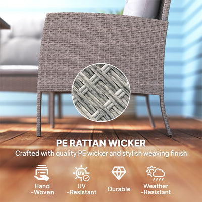 Outsunny 5 Seater Rattan Garden Furniture Set, 2 Armchairs, 3-Seater Wicker Sofa, 2 Footstools and Glass Table, 6 Piece Patio Rattan furniture Sofa Sets with Cushions for Conservatory, Grey 