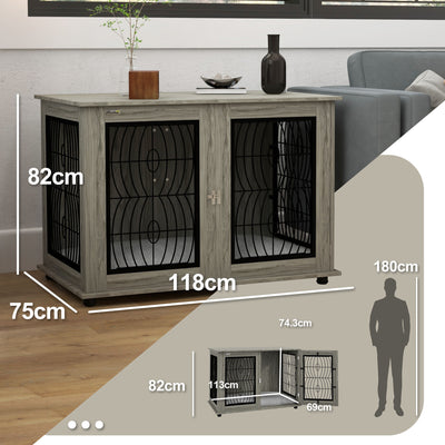 PawHut Indoor Dog Crate Furniture End Table with Soft Washable Cushion, Lockable Front Door, for Extra Large Dogs - Grey 