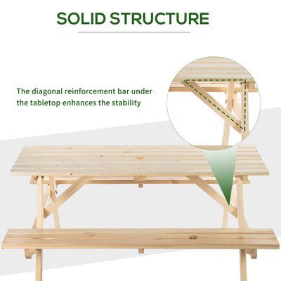 Outsunny 4 Seater Wooden Picnic Table Bench for Outdoor Garden or Patio with Parasol Cutout 150 cm Natural 