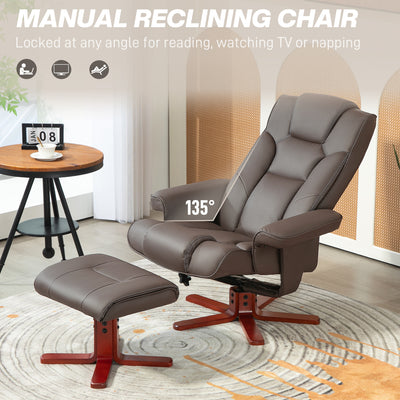 HOMCOM Faux Leather Manual Recliner and Footstool Set - Brown 