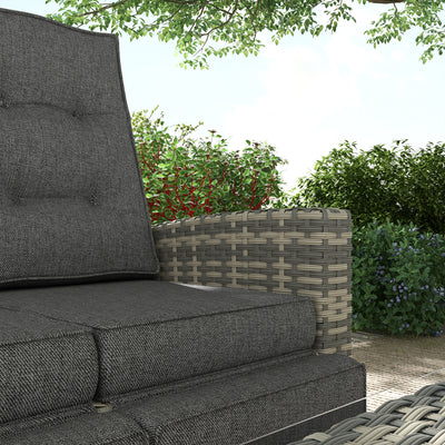 Outsunny 4 Piece Rattan Garden Furniture Set Outdoor Sofa Sectional Set with Glass Top Table for Poolside, Light Grey 