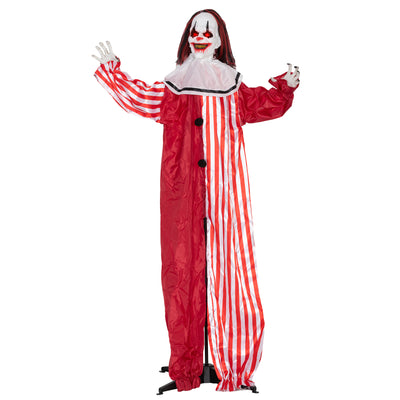 Outsunny 165 cm Life Size Halloween Animated Clown with Red Light Up Eyes, Sound Activated Moving Body, Scary Clown Halloween Decorations, Battery Operated, Indoor Party Props 
