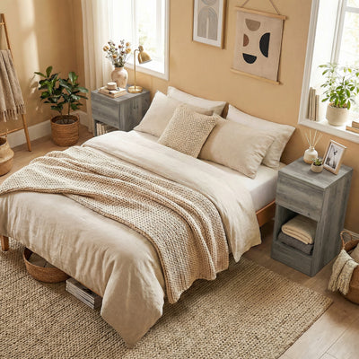 HOMCOM Set of Two Modern Storage Bedside Tables - Grey 