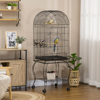 PawHut 1.53(m) Bird Cage, Pet Viary, Feeding Stand, with Wheels, Perch 