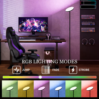 HOMCOM RGB Uplighter Floor Lamp, Tall Dimmable Standing Lamp with Remote & Touch Control, 350° Rotatable Head for Living Room Bedroom, 2700K-6000K Colour Temperatures, Black 