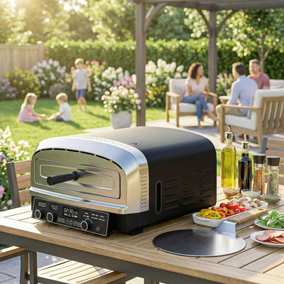 Outsunny Outdoor Pizza Oven Dual Heat Control 6 Presets Electric Pizza Maker with 37 cm Stone and Peel 