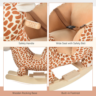 HOMCOM Children Kids Rocking Horse Toys Giraffe Seat Belt Toddlers Baby Toy Gift 