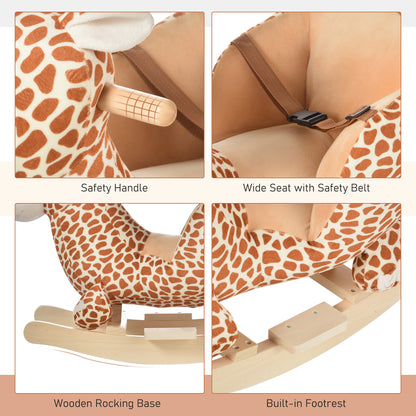 HOMCOM Children Kids Rocking Horse Toys Giraffe Seat Belt Toddlers Baby Toy Gift 