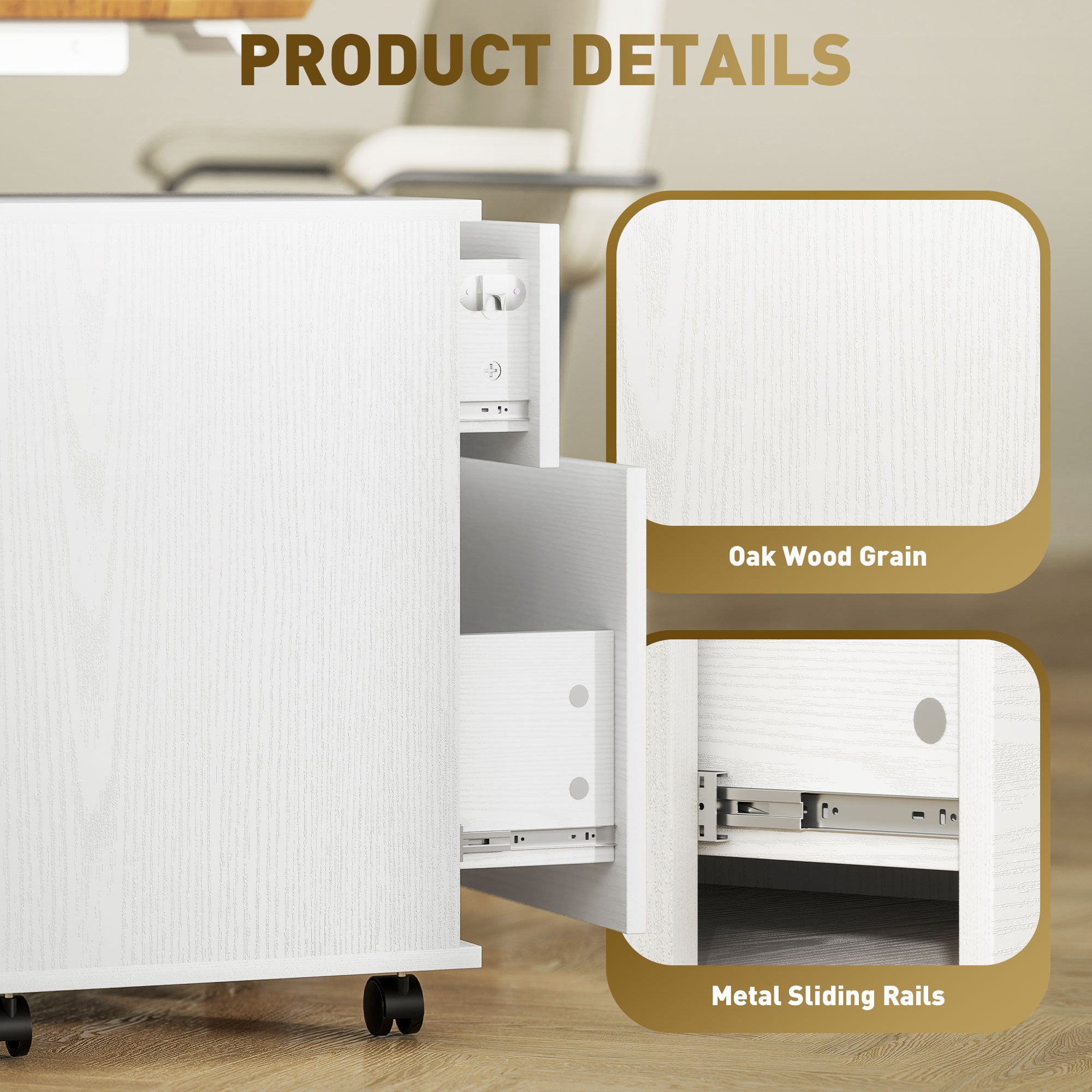 HOMCOM Two Drawer Lockable Filing Cabinet - White Wood Grain 