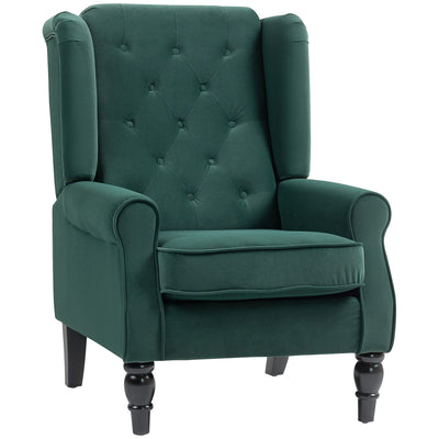 HOMCOM Wingback Accent Chair, Retro Upholstered Button Tufted Occasional Chair for Living Room and Bedroom, Green 