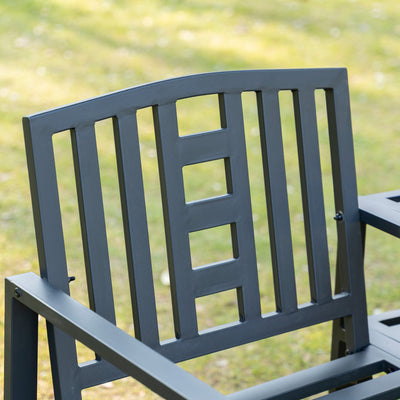 Outsunny 2 Seat Garden Chair Bench Loveseats Jack and Jill Seat w/Coffee Table Slatted Design Patio Yard 