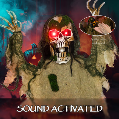 Outsunny Halloween Animated Skeleton with Glowing LED Eyes, Half-Body Scary Halloween Decorations, Battery Operated, Indoor Party Props 