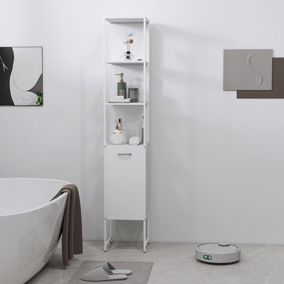 HOMCOM Tall Bathroom Cabinet with Open Shelves and Adjustable Shelf - White 
