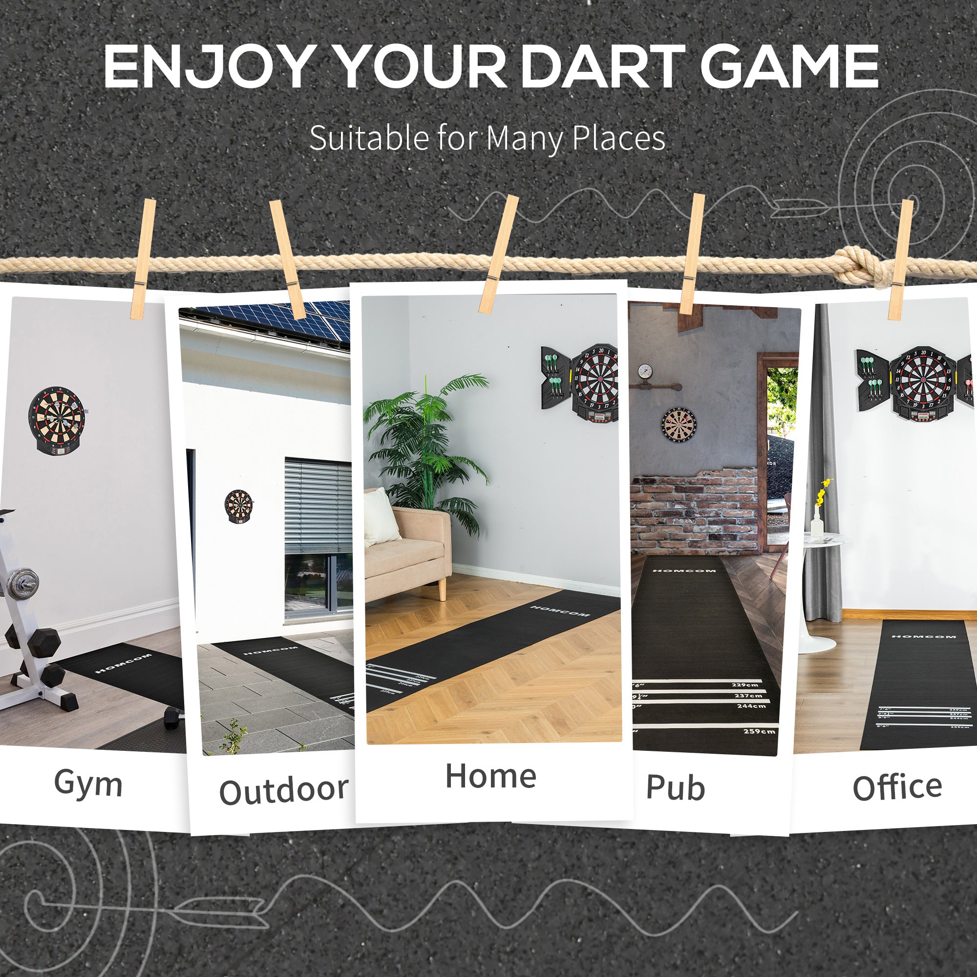 HOMCOM Professional Rubber Darts Dart Mat Pub Club Home 4 Throwing Distances 