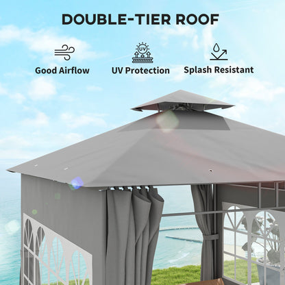 Outsunny 3 x 3 m Garden Gazebo, Double Roof Metal Gazebo with Removable Sidewalls and Church Windows, Outdoor Canopy Shelter, Light Grey 