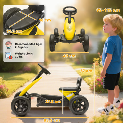 AIYAPLAY Pedal Go Kart for Kids 2-5 Years, with Silent EVA Wheels, Metal Frame, Yellow 