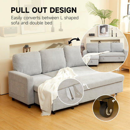 HOMCOM L Sofa Bed, with Storage - Light Grey 