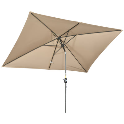 Outsunny 3x2m Garden Parasol Umbrella with Tilt and Crank, Outdoor Sun Shade Canopy with Aluminium Frame and Steel Ribs, Rectangular, Khaki 