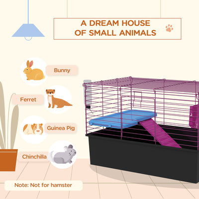 PawHut Chinchillas Small Rabbit Guinea Pig Small Animal Cage, Pet Playhouse, with Platform, Ramp, 71 x 46 x 47cm 
