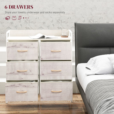 HOMCOM Rustic Chest of Six Fabric Drawers - Natural 